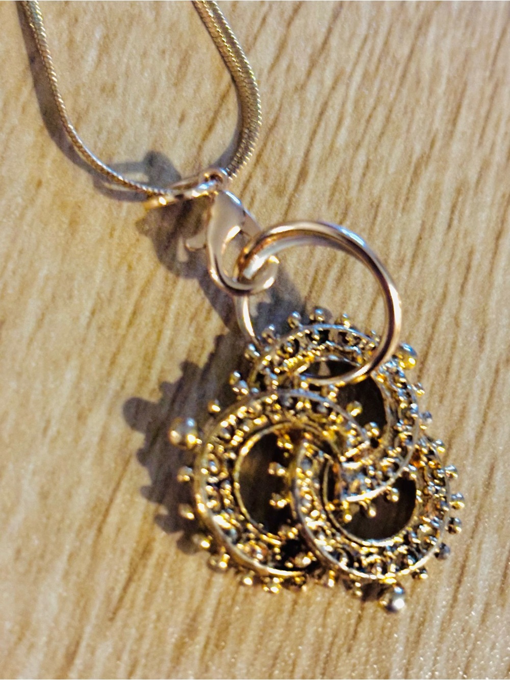 Gold Filigree Circle Pendant Necklace
